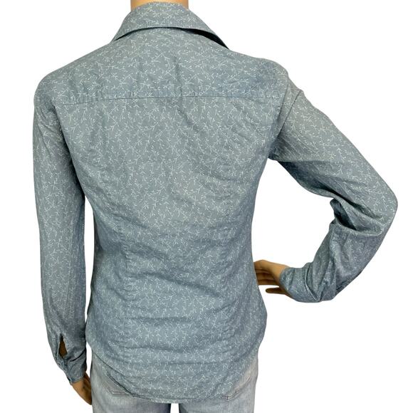 2/$30 J. Crew Ditsy Floral Print Cotton Shirt Blue Button Front Pockets Size XS - Picture 5 of 11